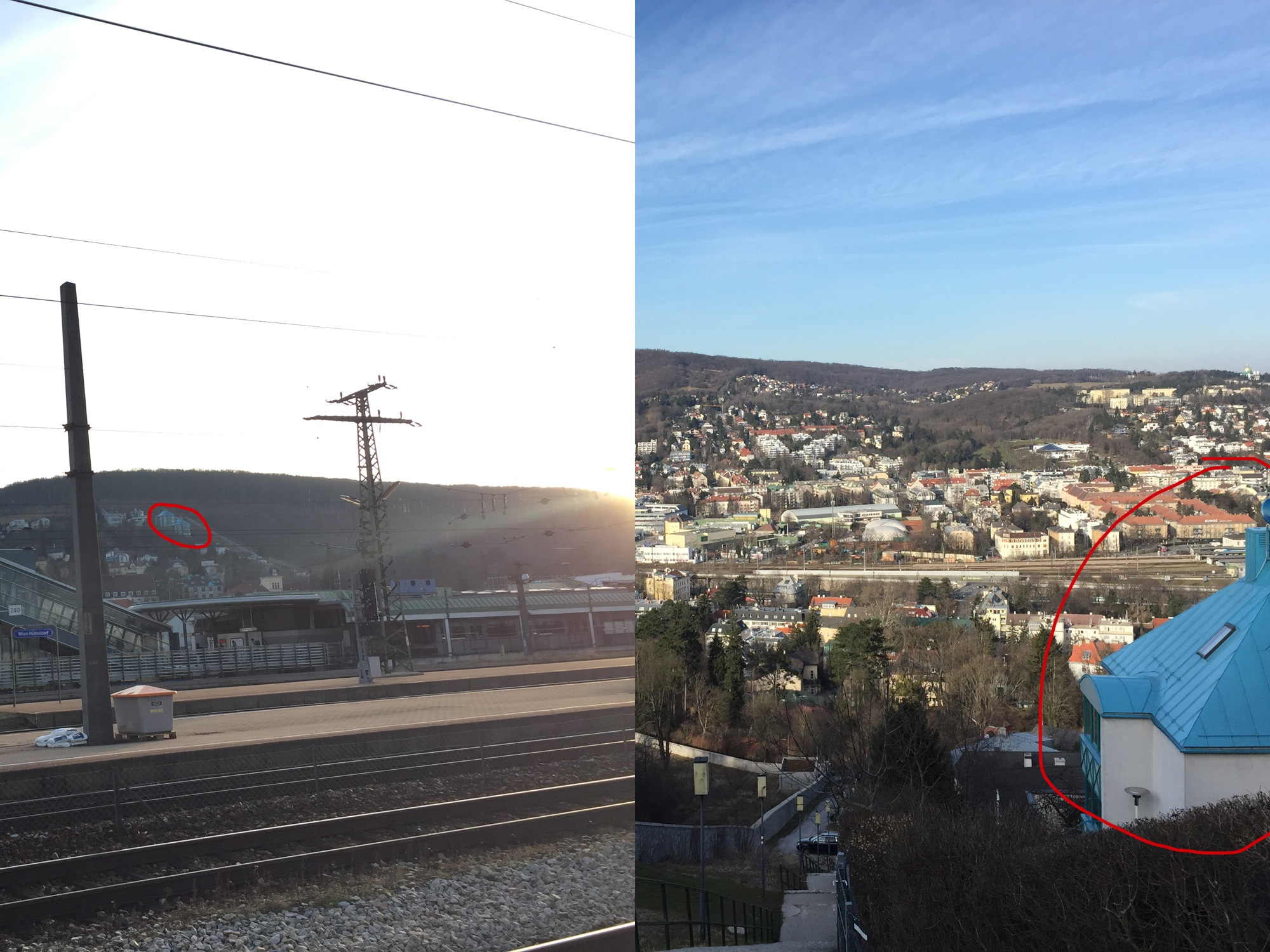 blaues Haus von unten und von oben